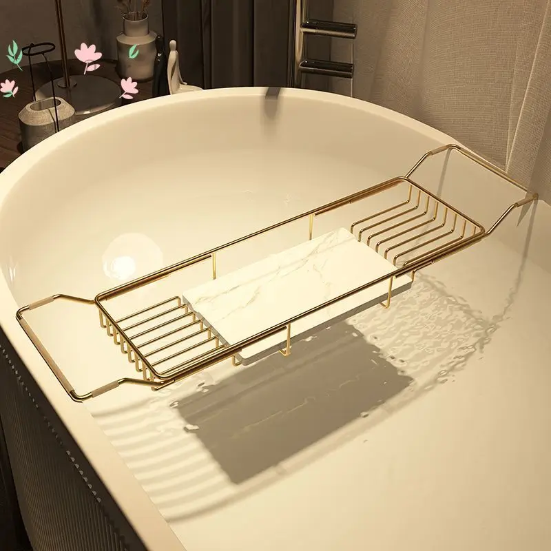 Luxurious stainless steel adjustable width bathtub rack, bath rack, tray storage rack, electroplated gold