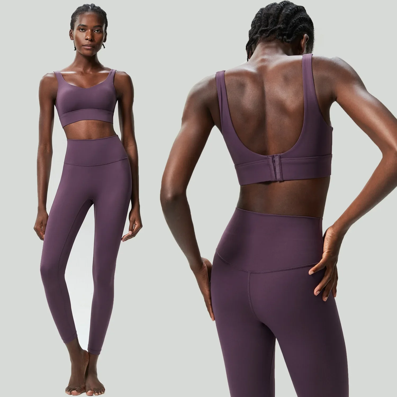 Set da yoga fitness a due pezzi da donna tinta unita morbido e burroso tuta da palestra traspirante ad asciugatura rapida abbigliamento sportivo da corsa abbigliamento da allenamento