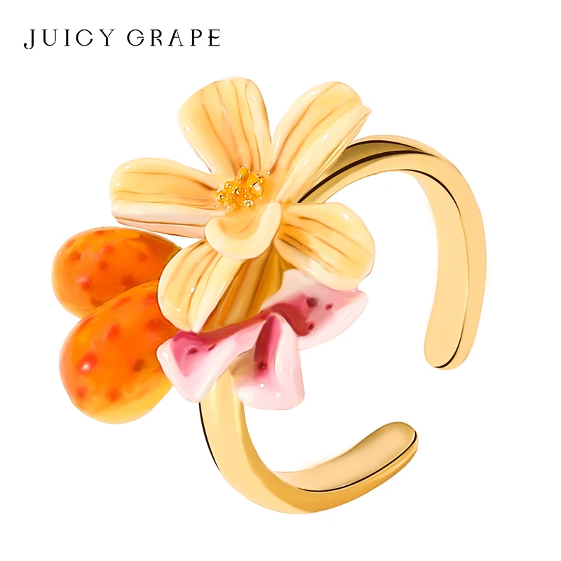 

JUICY GRAPE Exquisite Enamel Ring Pear Flower Ring Hand Enameled Ring 18K Gold-Plated Valentine's Day Gift Party Jewelry Gift