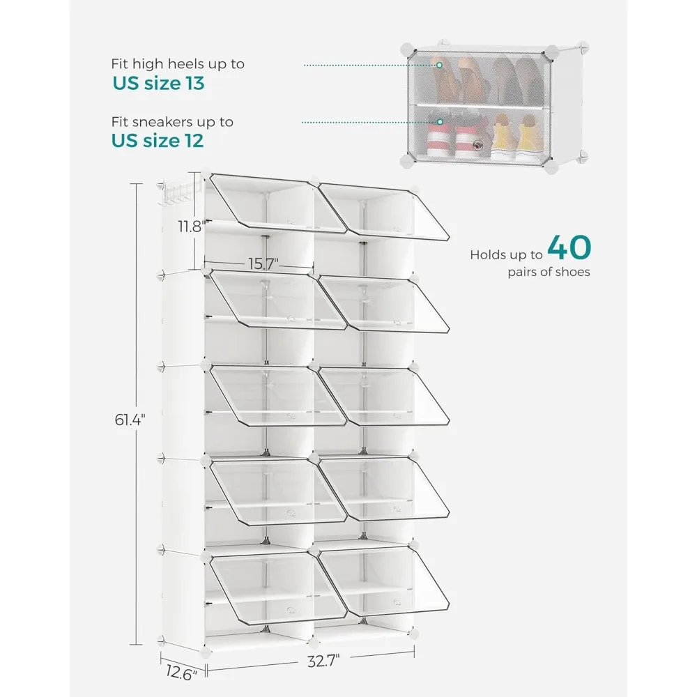 Meuble de rangement en plastique pour chaussures T1, 10 cubes, portes, 40 paires, pour chambre à coucher, entrée, cadre en acier