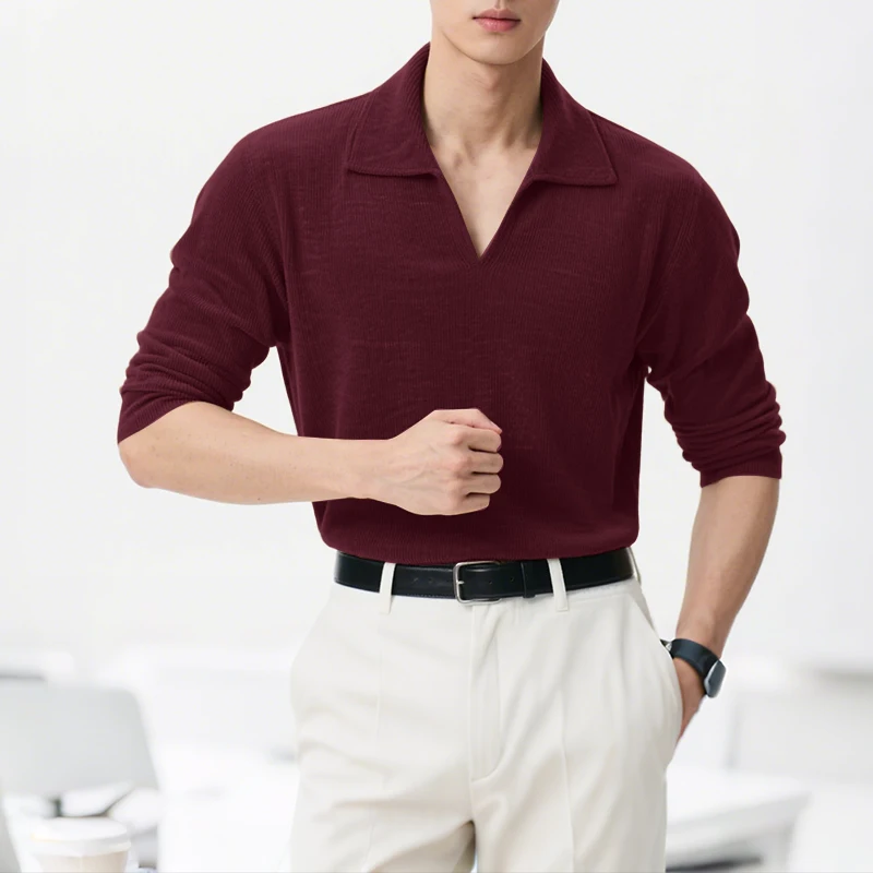 INCERUN قمصان رجالية بلون سادة وأكمام طويلة من القطيفة ملابس رجالية غير رسمية ملابس خروج فضفاضة 2025 قمصان رجالية عصرية ترفيهية