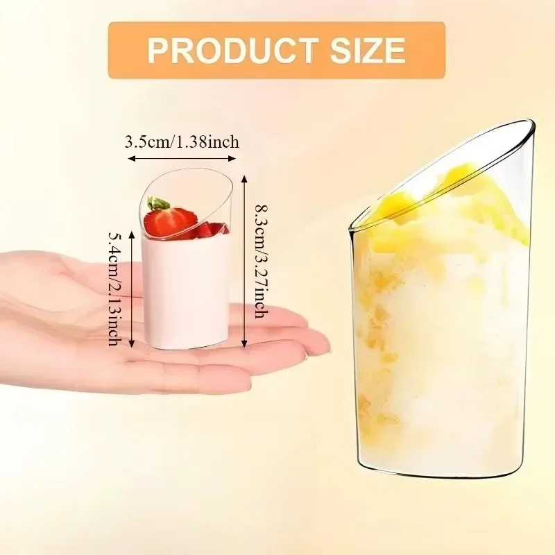 20/40PCS Disposable Plastic Dessert Cups Tilted Round Food Bowls Snack Tasting Cups Appetizer Afternoon Tea Party Event Serving