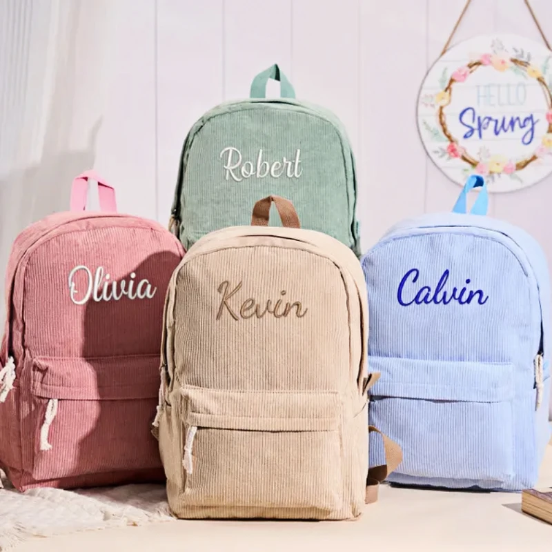 

Personalized Children's Backpack With Name,Personalized Kids Backpack,Embroidered Corduroy Backpack,Kids School Bag,Children Gif