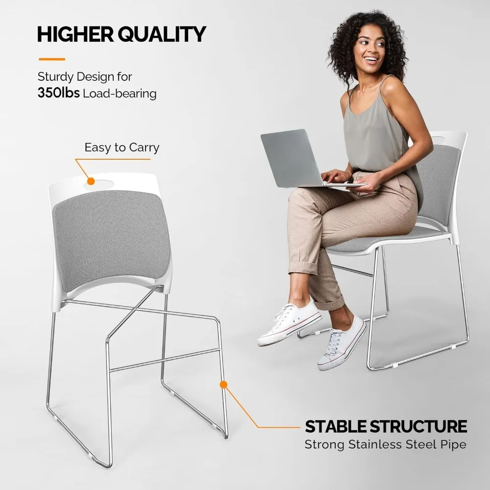 Sillas apilables con Base de Metal para oficina, asiento y respaldo ergonómicos acolchados de plástico, capacidad de 350lbs, Juego de 4