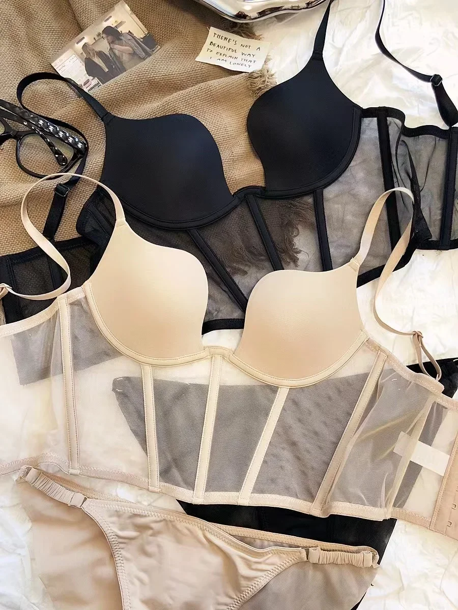 

2024, французский жилет с рыбьей косточкой, внешний носимый комплект с бюстгальтером, тонкая большая грудь, маленькая грудь, антипровисающее сексуальное женское белье для женщин