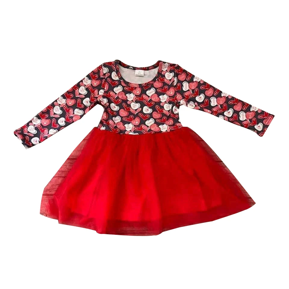 Wholesale Baby Girl Dress Infant Toddler Love Lace Long Sleeves Plaid One Piece Kids Children Knee Length