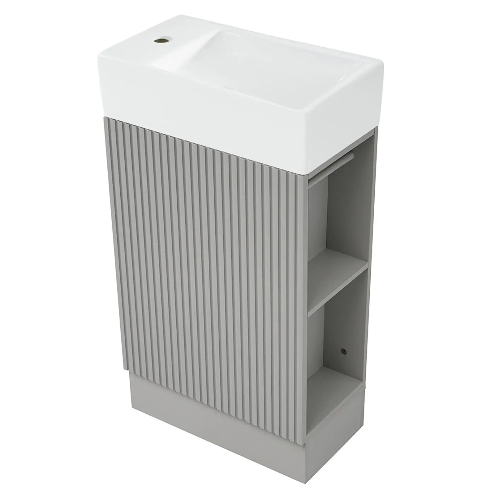 

Grey Bathroom Vanities with Ceramic Basin and Toilet Paper Holder Shelf Storage for Compact Spaces