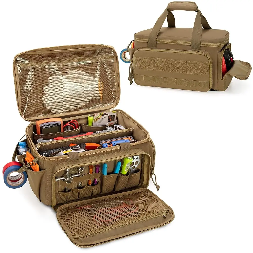 

14-Inch Tool Bag With Anti-Friction Bottom, Hand Tool Storage Organizer For Men, Tactical Range Bag, Multi-Purpose Work Tote