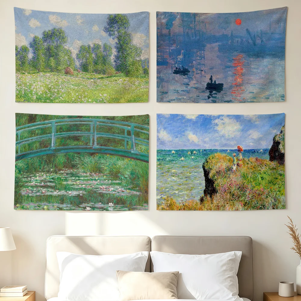 Retro Art C-Claude Monet Flag Wall Decorations Home Decor Suitable For Living Rooms Bedrooms Dormitories Parties And Holidays