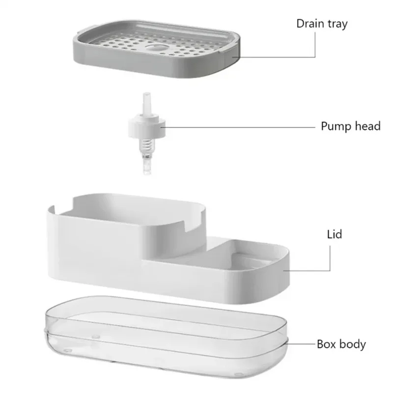 3 in 1 Kitchen Soap Dispenser Liquid Soap Pump Container with Sponge Holder Bathroom Countertop Sink Drain Tray for Kitchen Soap