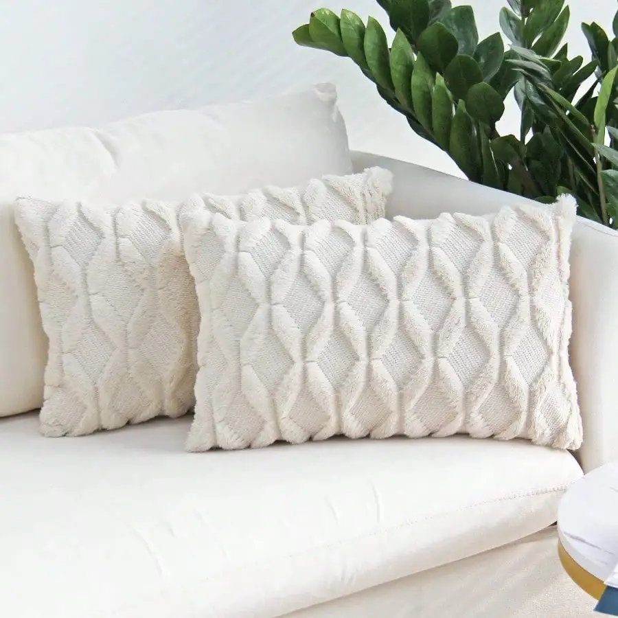 12''x20'' Luxe Textured Knit Throw Pillow| 17 Colors – Soft Faux Fur Finish + Diamond Weave Design | Modern Couch & Bedroom Decor Essential| Insert Included