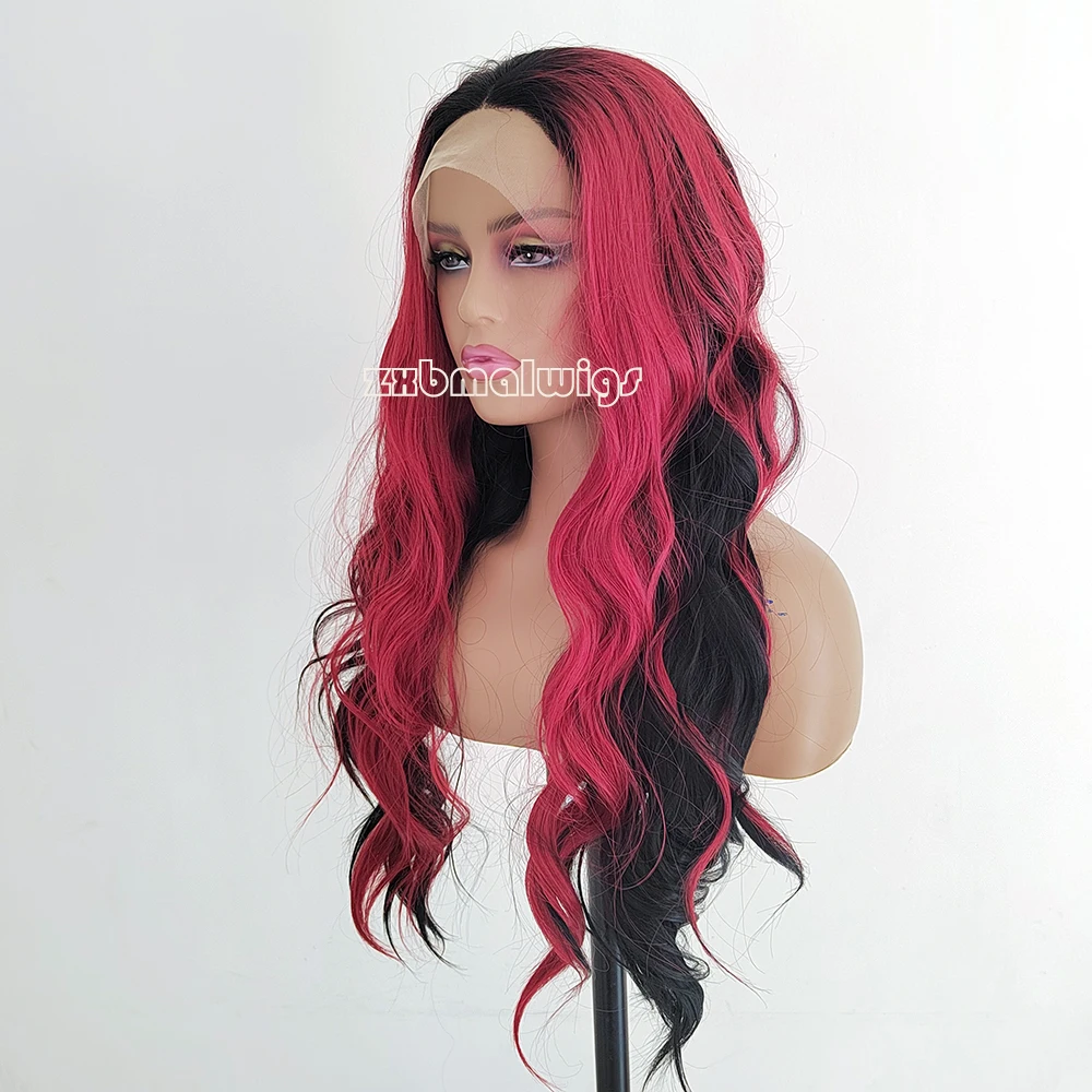 Red Mixed Black Color Synthetic Lace Wig Loose Wave Lace Front Wigs for Women Free Part Cosplay Party Wig Heat Resistant Wigs