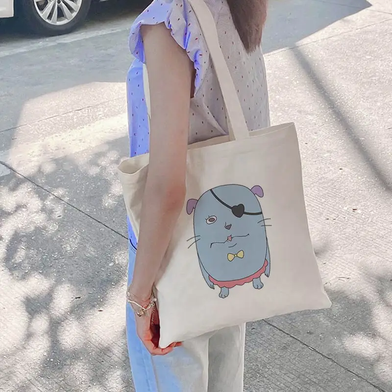 Anime Canvas Shoulder Bag Jellyfish Can't Swim in the Night Reusable Handbag Shopping With Inner Pocket Zipper Gift for Girls