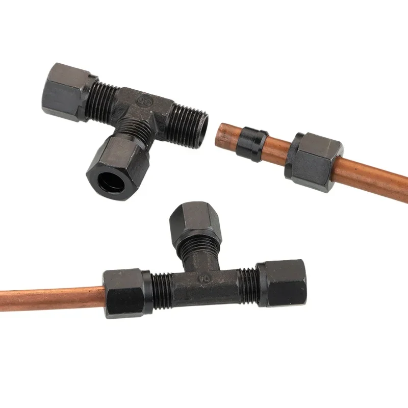 6 ~ 28mm hydraulischer Kohlenstoffs tahl Abfackeln T-Druck Ölrohr verbindung metrische Gewinde anschluss verschraubungen Übergangs verbindungs kaliber – Detail 1