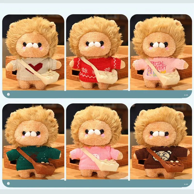 

Cute Lion Plush Toy with Removable Sweater and Bag Soft Stuffed Animal Dress-Up Lion Doll Perfect Kawaii Birthday Gift for Kids