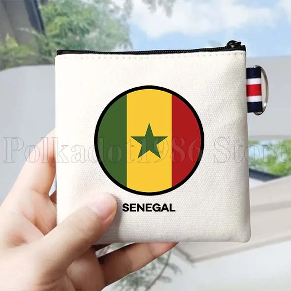 กระเป๋าใส่เหรียญผ้าแคนวาสลายธงชาติเซเนกัล ของที่ระลึกจากเซเนกัล กระเป๋าใส่กุญแจทรงสี่เหลี่ยมเล็ก กระเป๋าใส่บัตรสำหรับเดินทาง กระเป๋าใส่ของผ้าฝ้าย กระเป๋าซิป