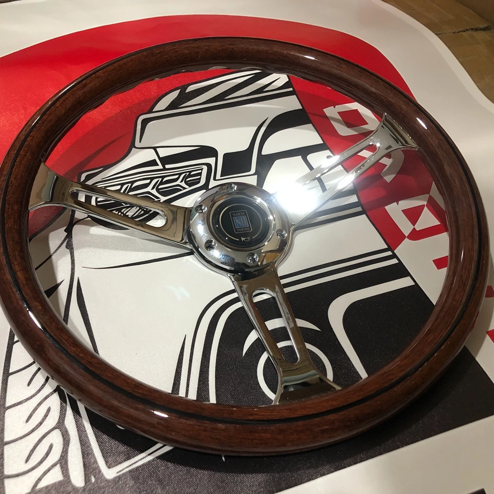 Classic 15Inch Real Wood Nardi Steering Wheel Car Rally Racing JDM Nardi Steering Wheel Volantes For VW HONDA TOYOTA BMW Nissan