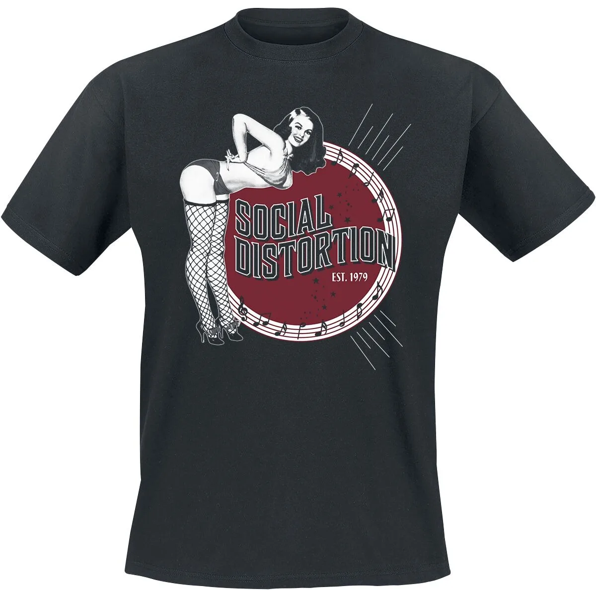 Camiseta preta com estampa de logotipo Social Distortion Est.1979, camiseta punk casual unissex