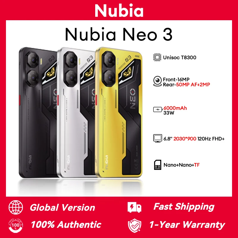 النسخة العالمية Nubia Neo 3 Z2464N T8300 6.8 "120 هرتز FHD + 2030*900 50MP + 2MP 33W شحن سريع بطارية 6000mAh NFC