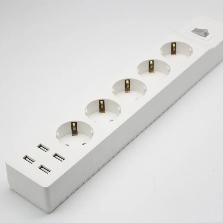 1pcs europe multi electrical extension socket 2P+E 5 gang with switch&4 USB /5 gang power strip with 4 USB