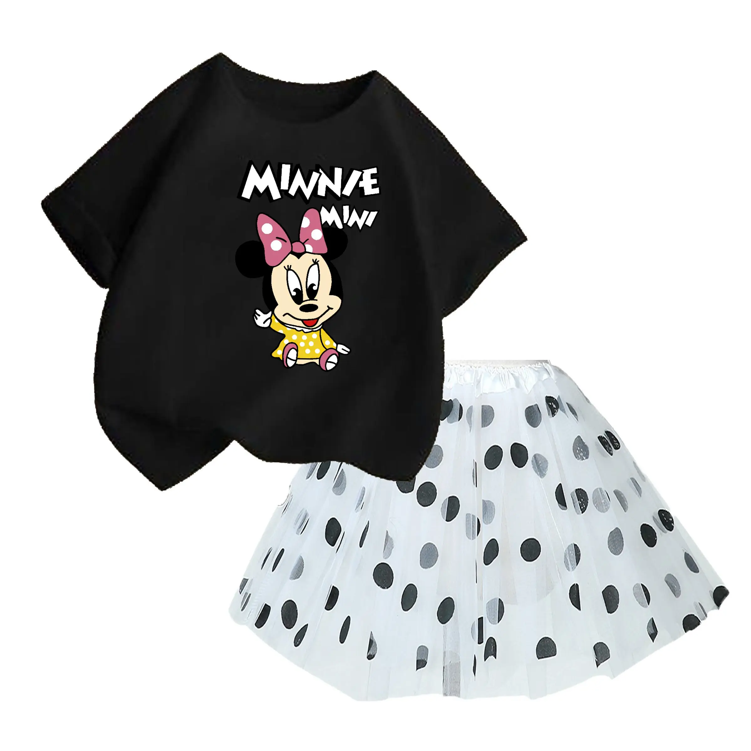 Girls' 2-piece cotton t-shirt and short skirt, cute, children's clothing, Korean fashion, summer, ages 3-12