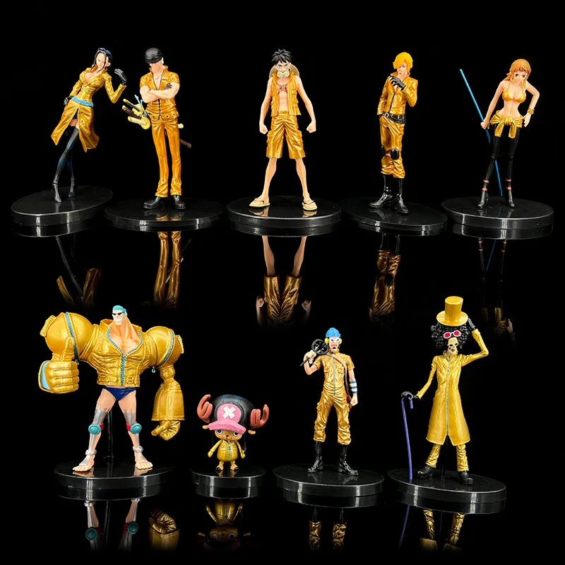 One Piece 9pcs Set Black Golden White Color Anime Figure Luffy Zoro Sanji Nami Brook Action Figure Toy Gifts Collec Cool Model