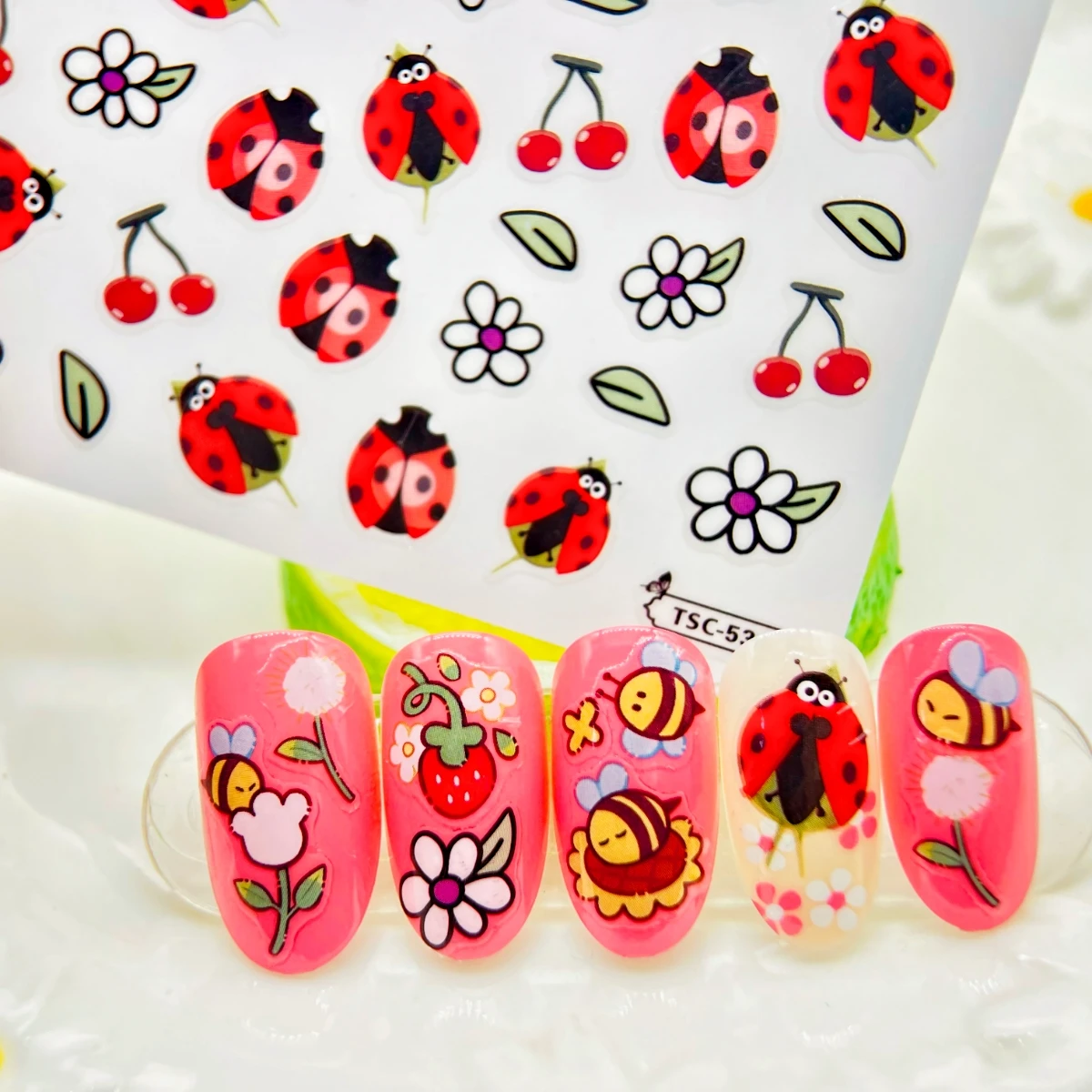 Retro Ladybugs Bees 3D Nail Art Stickers Self Adhesive Nail Art Decals For Nail Art Decoration, Nail Art Supplies TSC-534-536