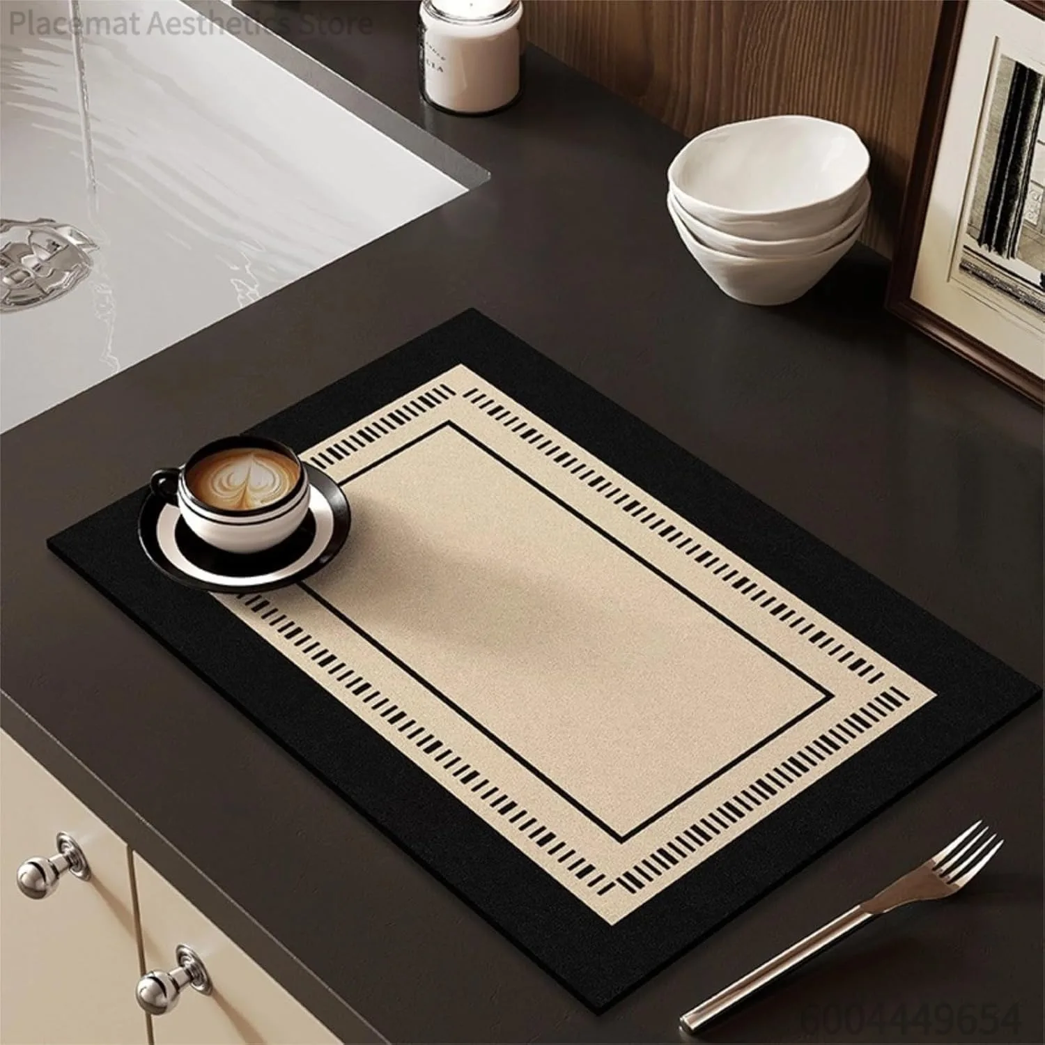 Geometric Border Line Print Super Absorbent Drying Mat Waterproof Kitchen Coffee Drain Pad Decor Placemat