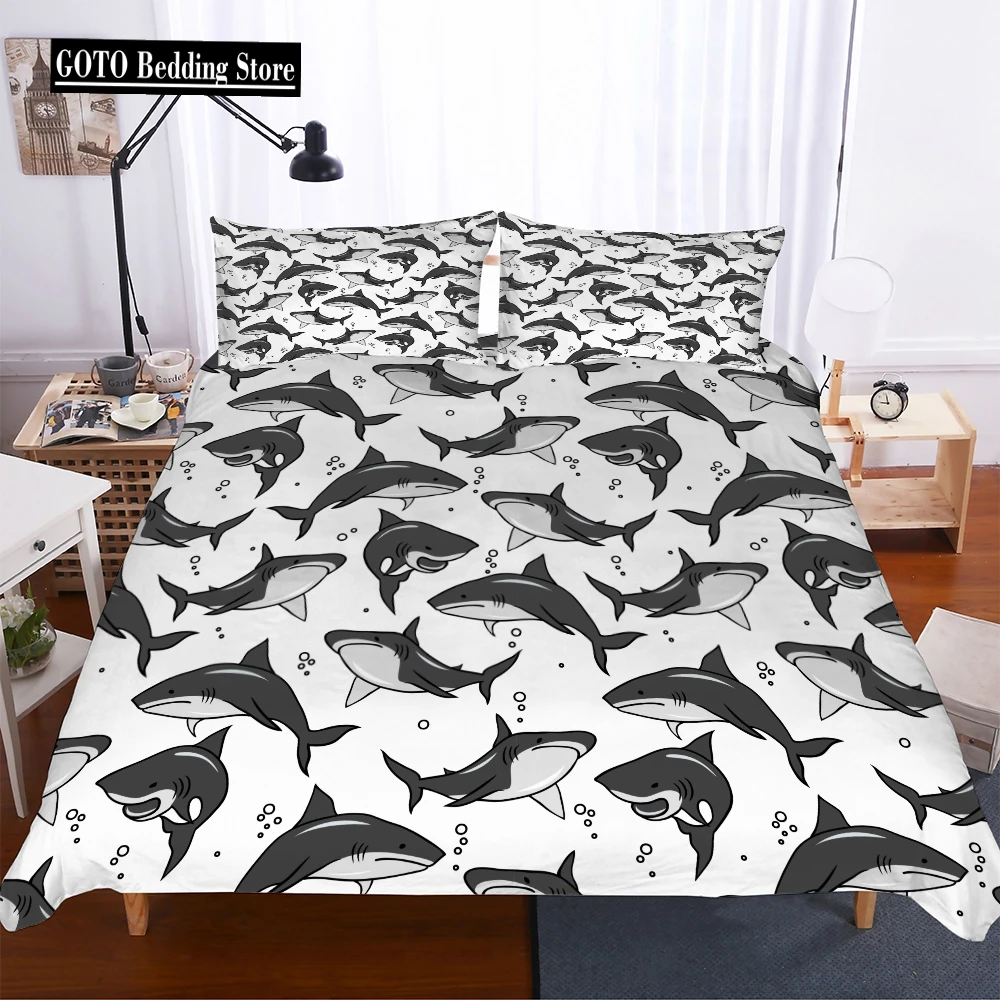 

2021 Thick Bedding For Shark Ocean 3D Print Duvet Cover Pillowcases Black And White Bedding Sets Ropa De Cama Euro Size 2/3pcs