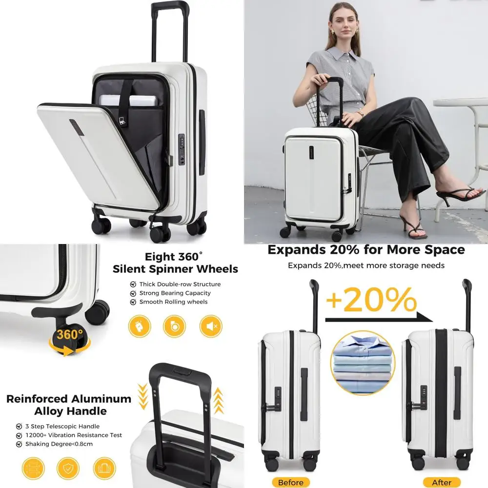 

Расширяемая ручная кладь с передним открытием, твердый чемодан-спиннер, одобренный авиакомпанией 22x14x9 дюймов с колесами, замок TSA, светильник