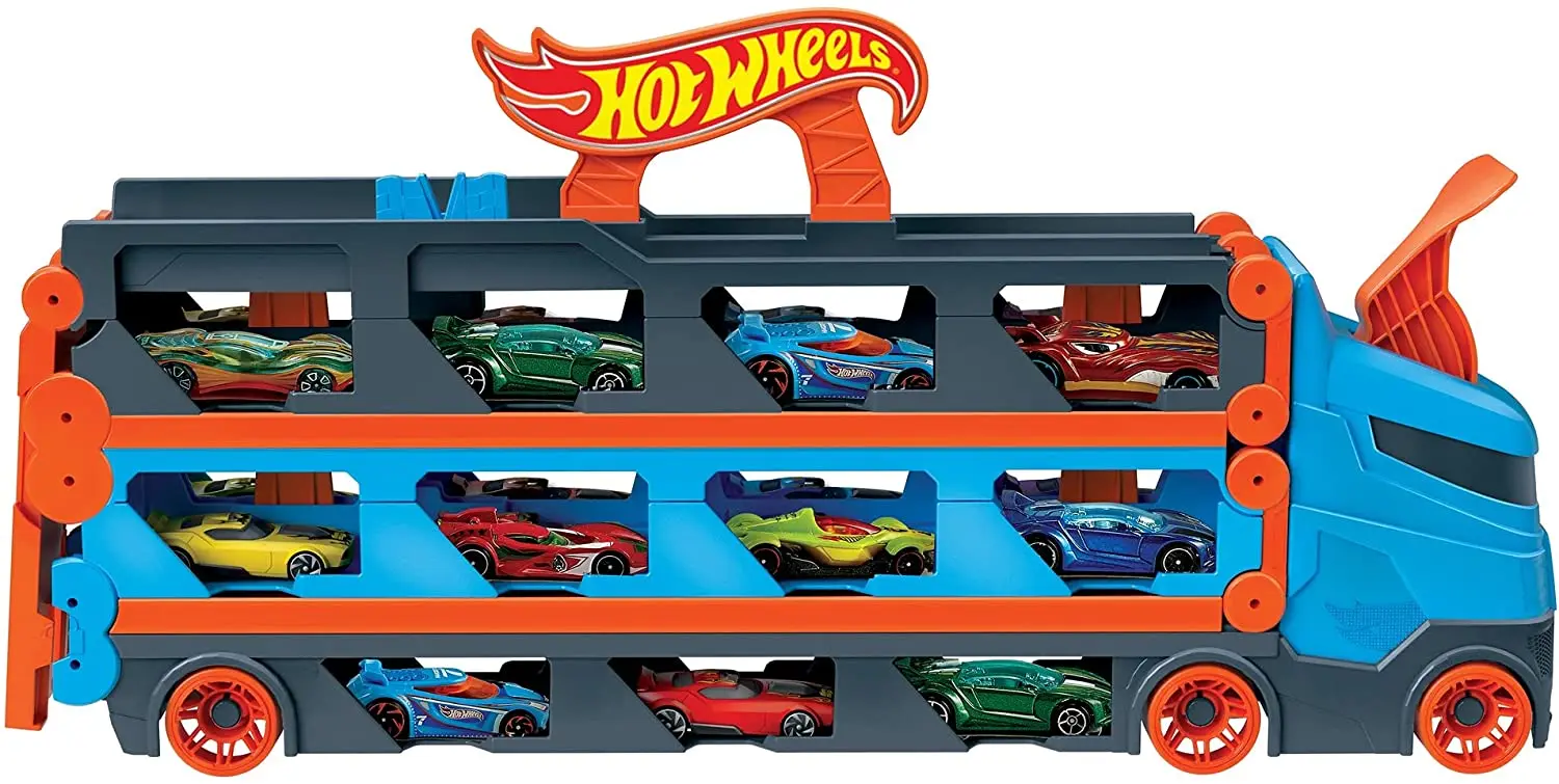 Hot Wheels City Speedway Hauler transporte de almacenamiento para niños, pista de arrastre Convertible, juguetes para niños, regalo de cumpleaños,