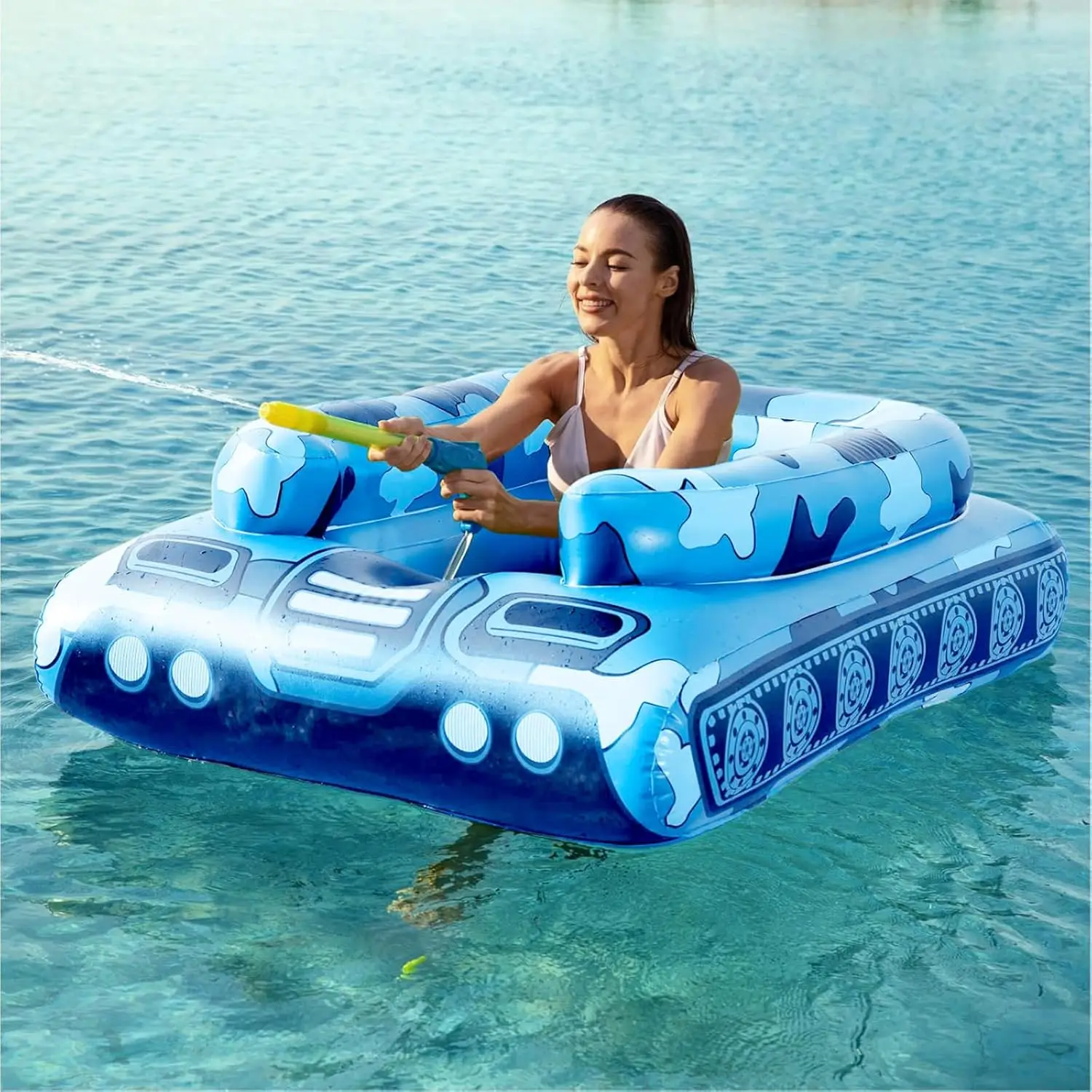 

Inflatable Tank Pool Float with Water Cannon for Kids Adults Blue