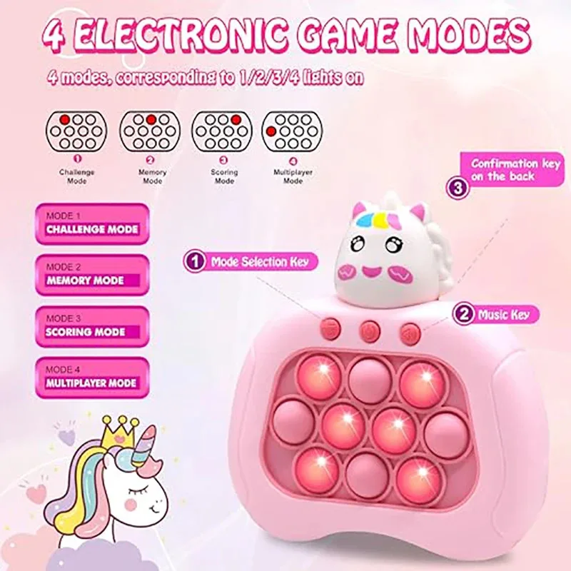 Quick Push Pop Fidget Toys, Light Up Fidget Toy Electric Pop Bubble Game Controller Handheld Toys Birthday for Kids Girls