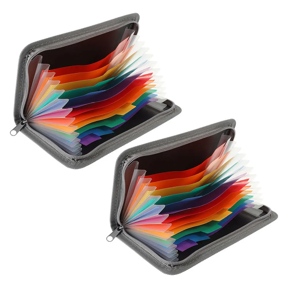 

2pcs A6 Mini Accordion File Folder Multilayer Zipper Portable Document Organizer For Receipts Cards Bills School Travel Use