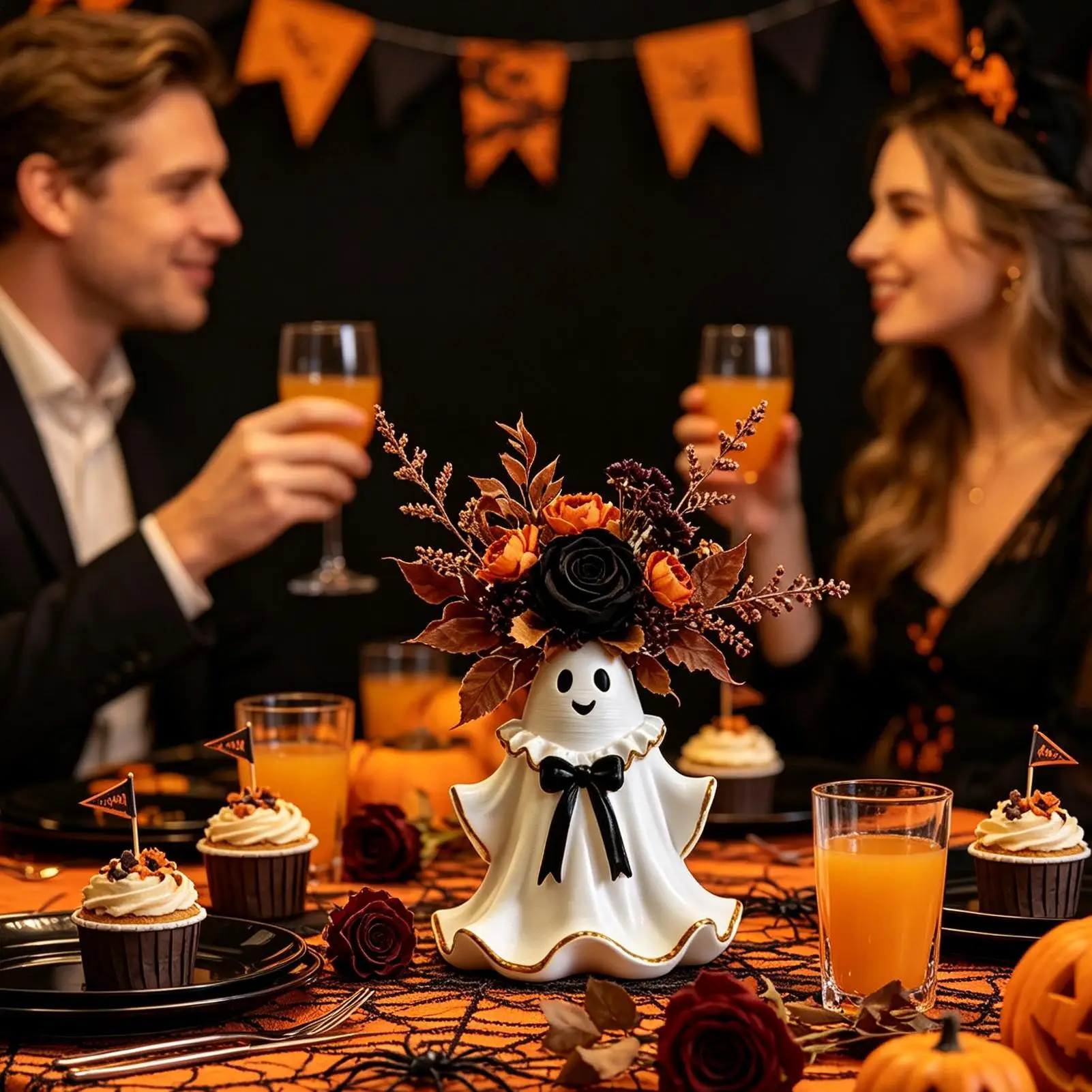 Halloween Flower Vase Cute Resin Smiling Festive Small Figurines Flower Vase Halloween Ghost Decor For Home Bedroom Living Room