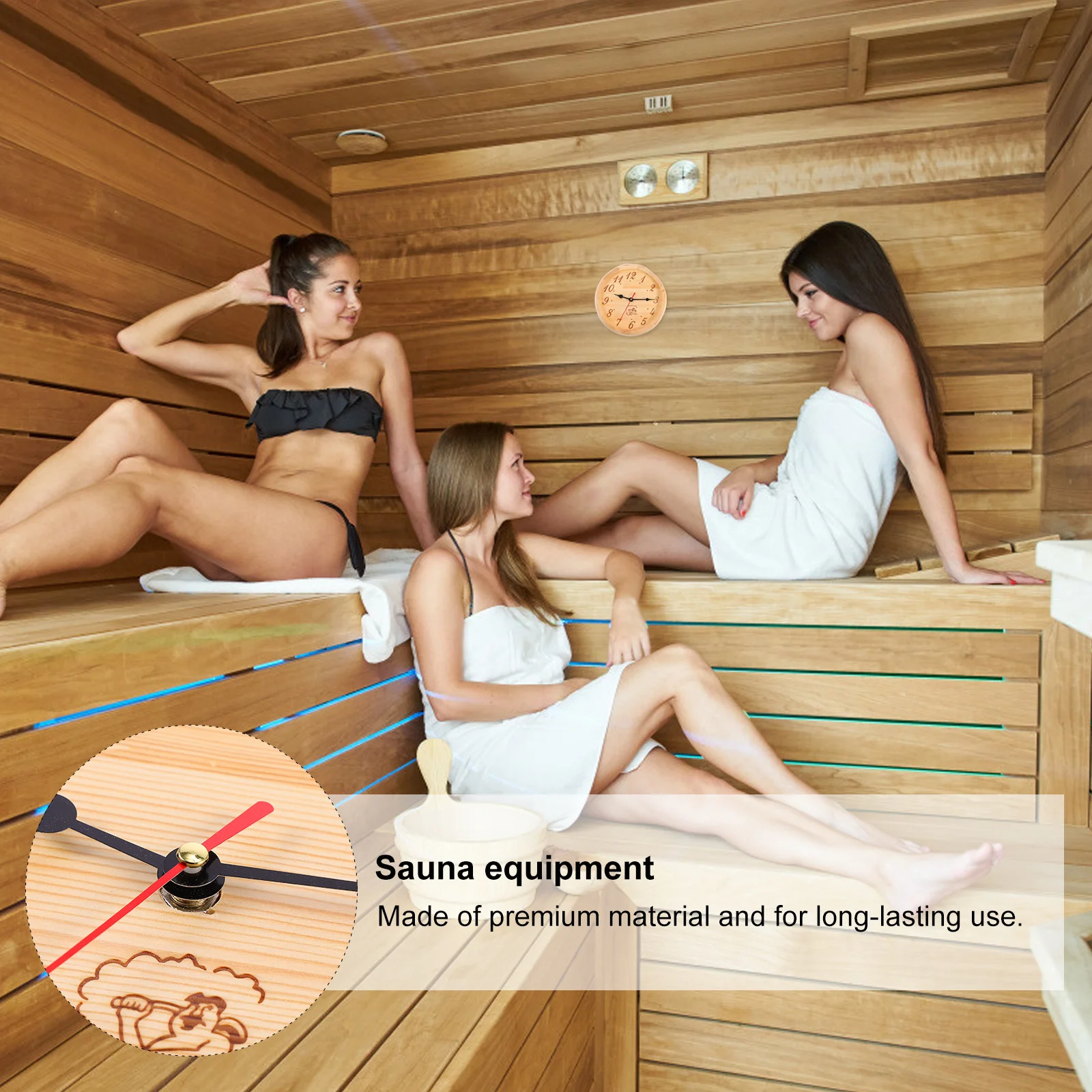 

1Pcs Sauna Wooden Clock Wall Hanging Decorative Timer Hygrometer Clock for Steam Room Bedroom Living