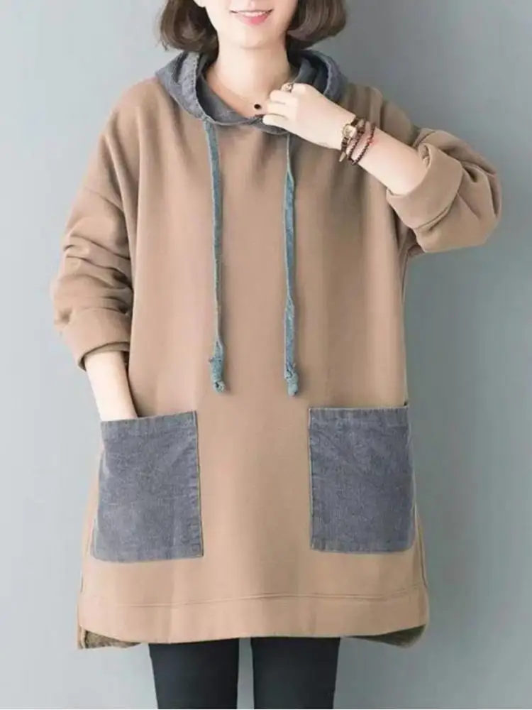 เสื้อแจ็คเก็ตสเวตเชิ้ตกำมะหยี่หนานุ่มสไตล์ลำลองหลวมๆ ระดับไฮเอนด์ ความยาวปานกลาง สำหรับผู้หญิง ฤดูใบไม้ร่วงและฤดูหนาว ปี 2025