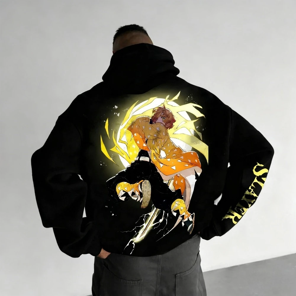 Demon Slayer Men's and Women's Hoodie Agatsuma Zenitsu Anime Spring Autumn and Winter Boy Y2k Long-sleeved Parent-child Outfit