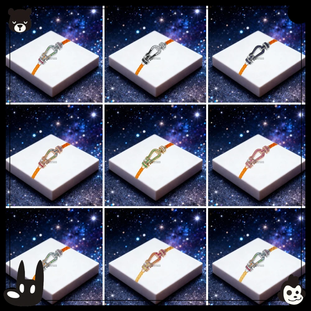 

KUXM New 925 Silver Size-M Orange Green Nylon Colorful Zircon Bracelet female Daily Wear Party Gifts Luxurious Couple Jewelry