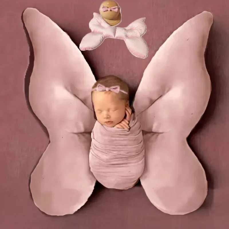 

Набор резинок для фотосъемки новорожденных из 3 предметов: Подушка в виде бабочки + обертка и повязка на голову 40x170 см — Подарок для позирования в детской студии (0-3 месяца)