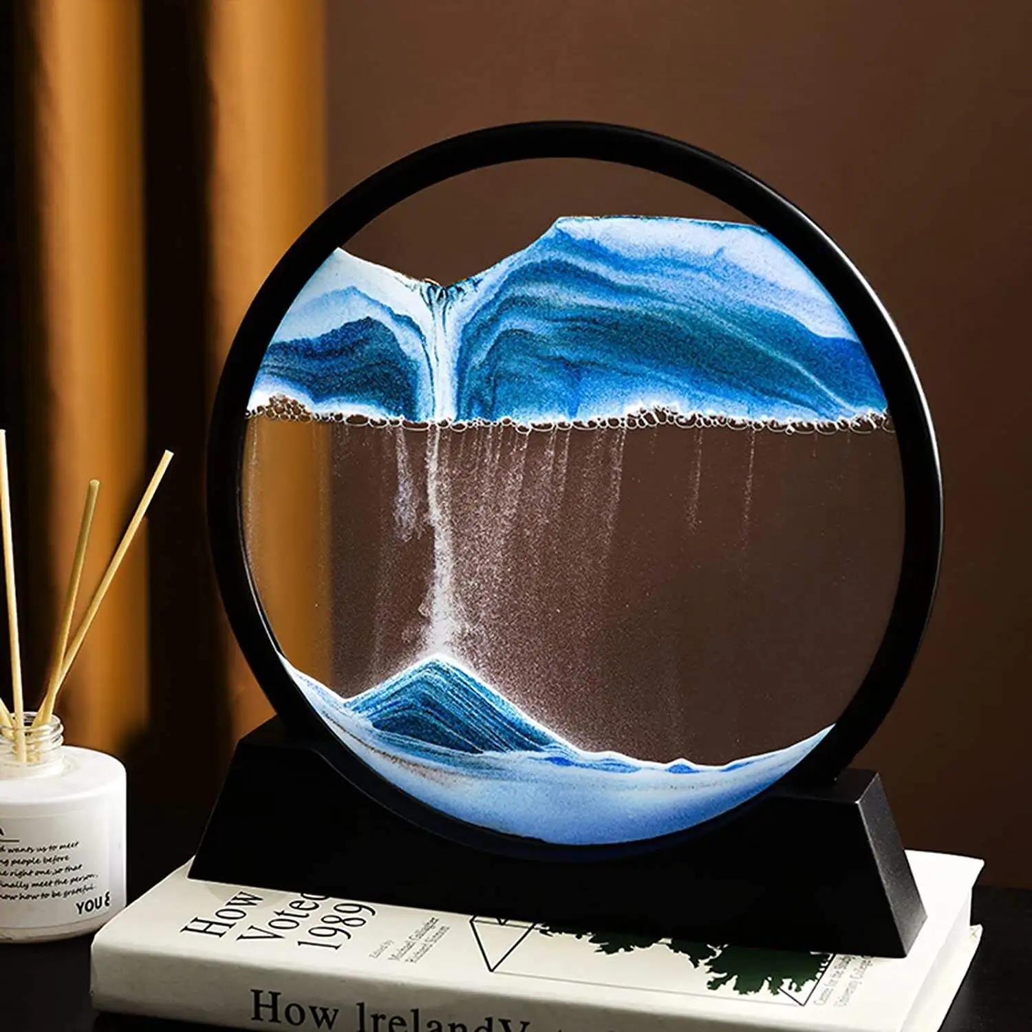 7 Inch 3D Flowing Sand Painting Nordic Creative Ornament Liquid Quicksand Hourglass Moving Sand Landscape Round Home Decor Gifts