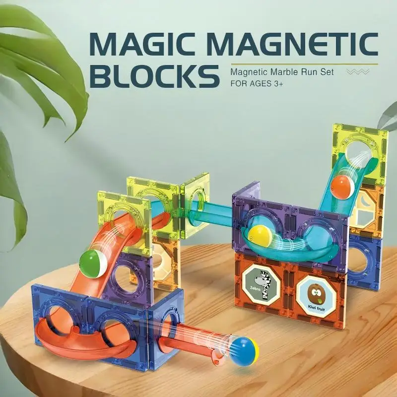 

Magnetic Ball Track Building Blocks, Colorful Window Magnetic Tiles, Children's Magnetic Building Blocks Toys, Holiday Gifts for Boys and Girls, Parent-Child Interactive Toys