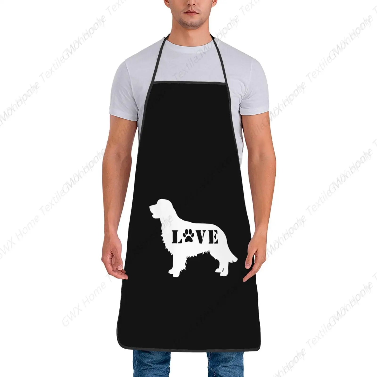 Golden Retrievers Love Dog Paw Adjustable Apron Waterproof With Pocket Chef'S Kitchen Apron