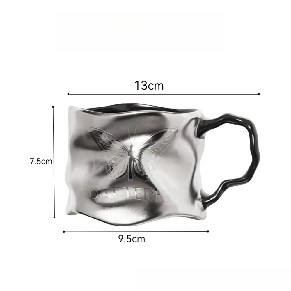 Ceramic Butterfly Relief Mug Titanium-plated Coffee Milk Mugs with Handle High Quality Household Drinking Water Cup