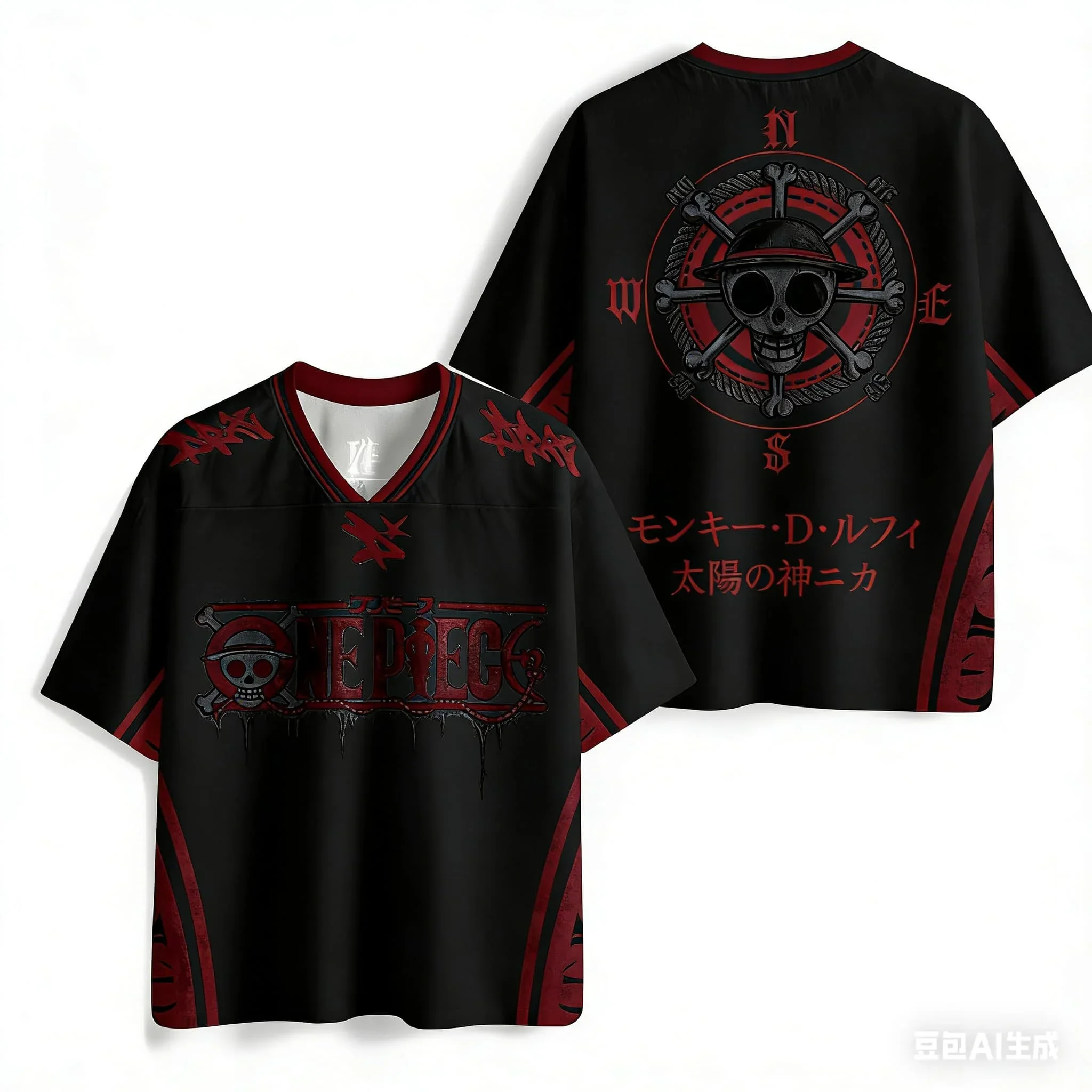 One Piece Strohhut-Piraten Oversized V-Neck Jersey 3D Schnelltrocknendes T-Shirt für Männer, Frauen, Kinder, Anime-Fan-Tee, Sommer-Streetwear – Detail 10