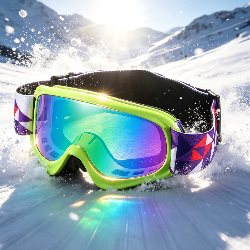 Youth-Style Geometric Print Webbing Goggles, Windproof Snowboard and Ski Goggles, Uv Protection Ski Goggles, for Winter Outdoor Sports