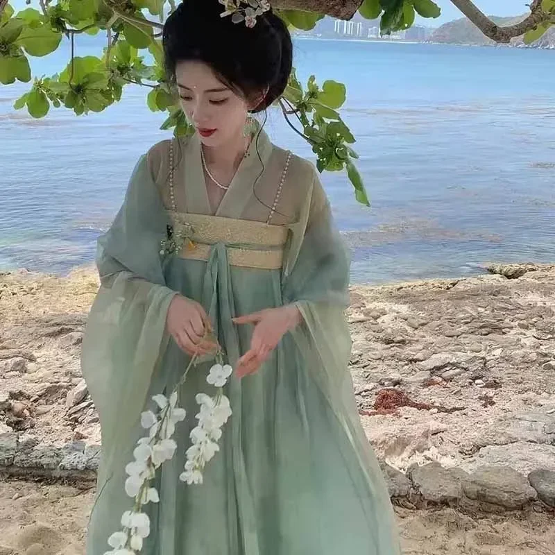 

Chinese Hanfu Dress Women Vintage Tang dynasty Embroidered Green Hanfu Costume Party Outfit chinese traditional dress