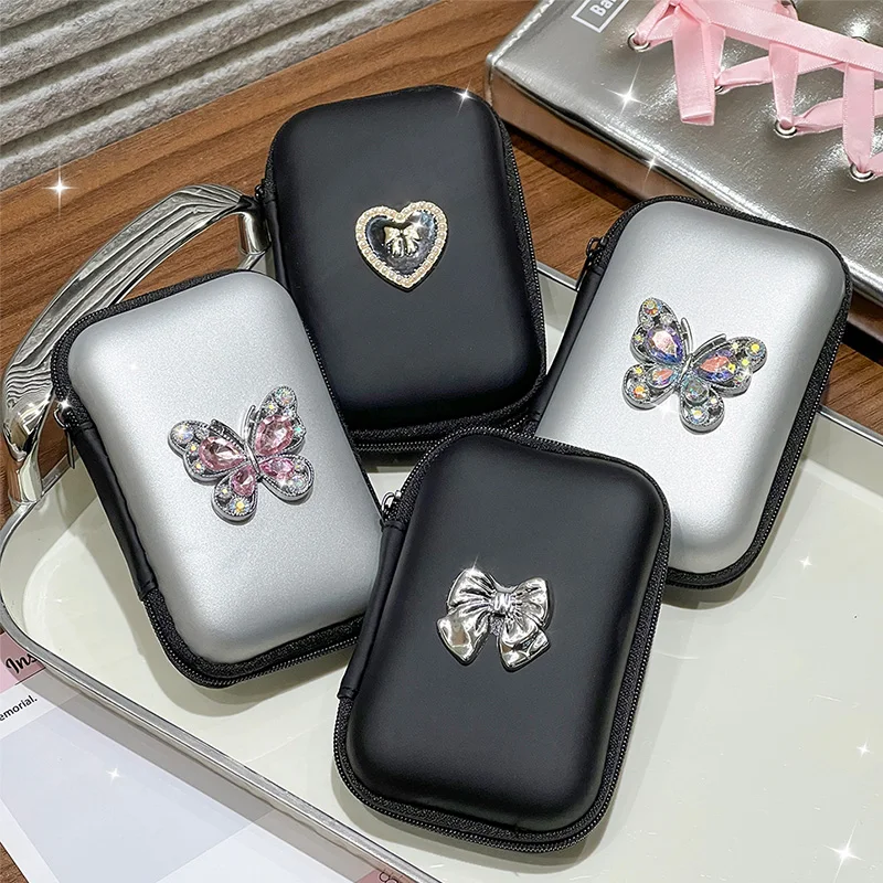 Bling Glitter Butterfly Storage Bag Data Cable Charger Zipper Bag Travel Portable Cosmetic Jewelry Storage Protective Case