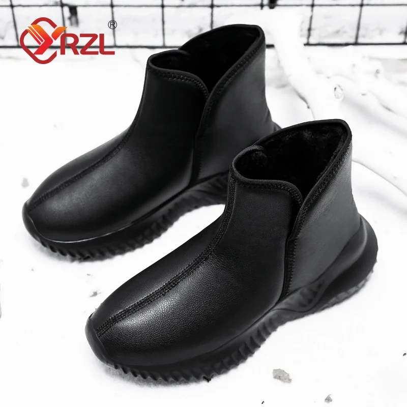 YRZL Mens Winter Black Boots 2024 Warm Plush Mens Boots Non-slip Lightweight Cotton Boots Comfortable Winter Shoes Men