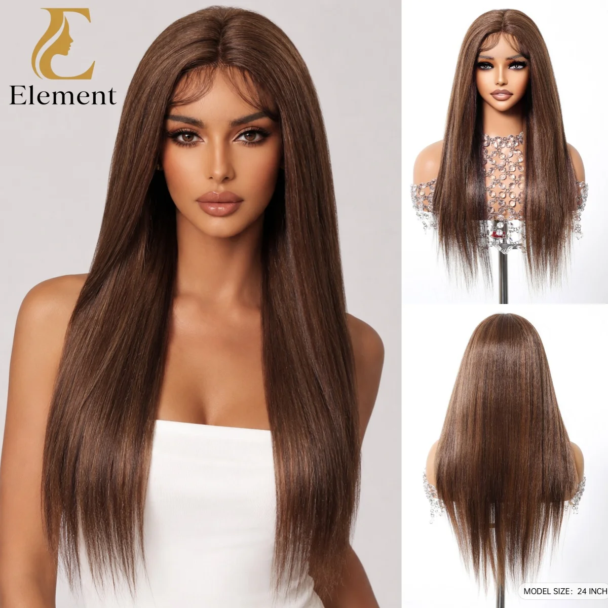 Honey Brown Blonde Highlight 13x5x1 T Part Lace Front Wig Straight Synthetic Hair Heat Resistant Natural Looking Wigs for Women